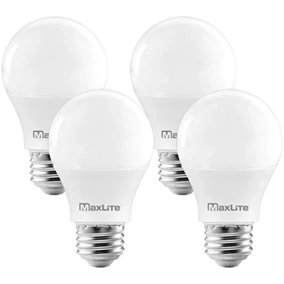 Image of MaxLite A19 LED Bulb, Enclosed Fixture Rated, 60W Equivalent, 800 Lumens, Dimmable, E26 Medium Base, 5000K Daylight, 4 Pack