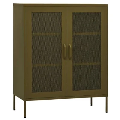 Image of vidaXL Storage Cabinet Olive Green Steel Adjustable Shelves Industrial Sideboard/Cupboard for Living Room, Office, Lounge