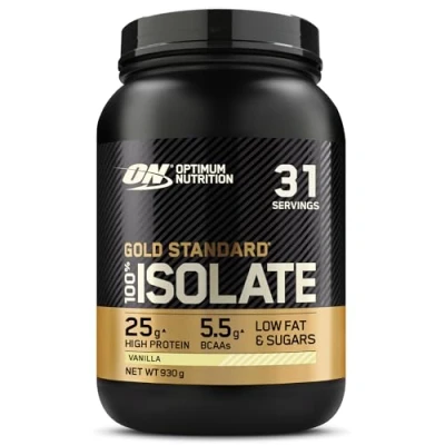 Image of Optimum Nutrition ON Gold Standard 100% Isolate Pure Whey Protein, Naturally Occurring BCAAs and Glutamine, Pre Post Workout, Vanilla Flavour, 31 Servings, 930 g