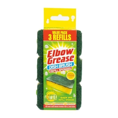 Image of Elbow Grease Dish Brush Refill Sponges Fill, Dispense, Replace Washing Up (Yellow 3 Pack)