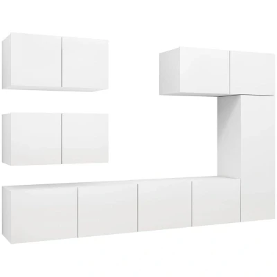 Image of vidaXL 6 Piece Wall Mounted TV Cabinet Set in White Engineered Wood Modern Storage Solution for Living Room