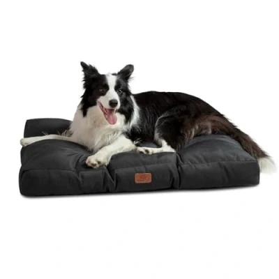 Image of Bedsure Waterproof Dog Bed Large Washable Mattress with Oxford Fabric, Pet Pillow Cushion for Crate, Black Cheap Bed, 91x68x10cm,