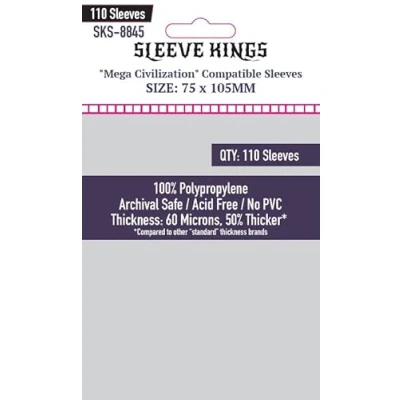 Image of &#039;&quot;Mega Civilization&quot; Compatible Sleeves (75x105mm) 110 Pack, 60 Microns