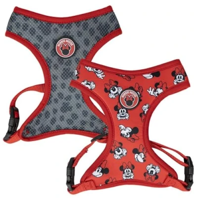 Image of Minnie Mouse Premium Harness for Dogs Size XS/S Grey and Red Anti Pull Adjustable Training 100% Polyester Original Product Designed in Spain