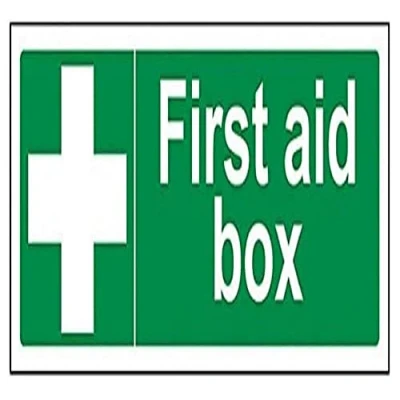 Image of V Safety First Aid Box Sign 300mm x 100mm 1mm Rigid Plastic