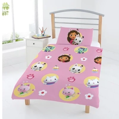 Image of Gabby’s Dollhouse &amp; Friends Junior Duvet Cover Pillowcase Set 100% Cotton Bedding with Pillow Case Reversible for Kids Comfortable Breathable Cute Design