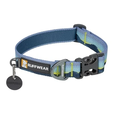 Image of RUFFWEAR Crag Dog Collar, Large Collar with Aluminium V Ring, Adjustable Length Pet Comfortable Soft Premium Animal Lead Attachment 51 66cm, Alpine Dawn