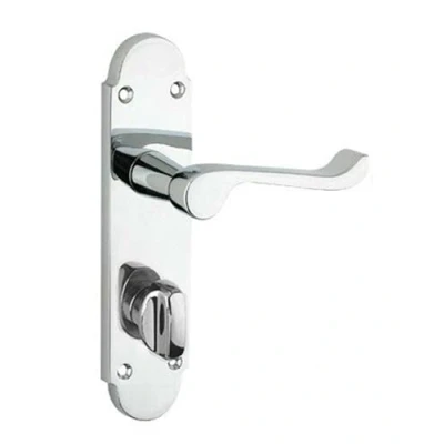 Image of Ironmongery Solutions® Brushed Internal Scroll Door Handles Lock, Latch &amp; Bathroom Sets in Polished Brass Satin Chrome (Polished Chrome, Bathroom)
