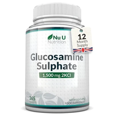 Image of Glucosamine Sulphate 2KCl 1500mg 365 Tablets 1 Year Supply High Strength Joint Supplements for Men &amp; Women Made in The UK Nu U Nutrition