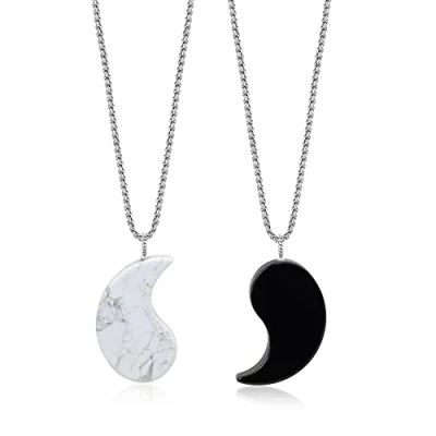 Image of COAI His and Hers Yin Yang Necklaces Matching Couples Necklaces, Obsidian Necklace, Howlite Necklace