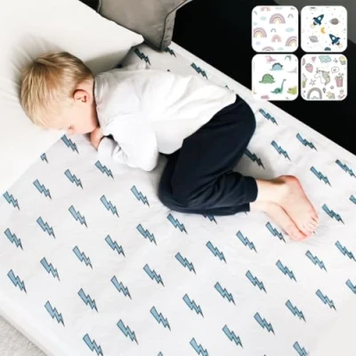Image of Hygge Sheets® Potty Training Bed Pads 100% Waterproof Wetting Sheets for Single and Toddler Beds Non Slip, Easy to Change at Night Includes Free Children&#039;s E Book UK Brand Lightning