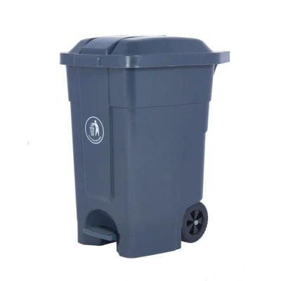Image of Pedal Bin; w Recycling Stickers; Set of 3; 70L; Polyethylene Dark Grey