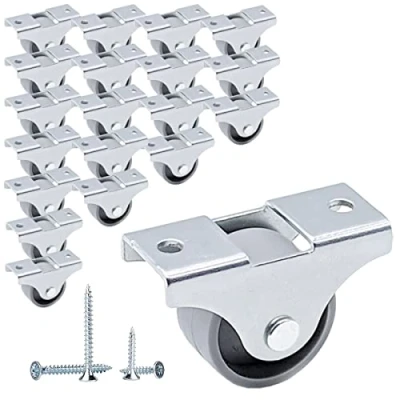Image of SKIR&#039;CO (Pack of 20 pcs) Small 25 mm Furniture Castors, Grey Plastic Wheels, Non Swivel, Fixed Casters, One Way Direction, Screws Included (20)