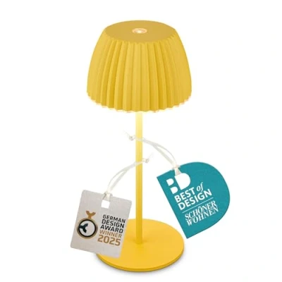 Image of BRILONER Mini Rechargeable LED Table lamp IP44 with Light Edge, Touch, Replaceable Battery, Light, Battery lamp, Bedside German Design Award Winner 2025, 8.5x20 cm, Yellow
