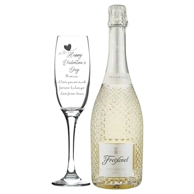 Image of Personalised Fusion Flute Glass &amp; 75cl Freixenet Prosecco Valentine&#039;s Design (No Gift Box)