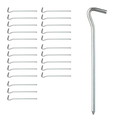 Image of Relaxdays Tent Pegs Set of 24, Ground Anchor for Hard Soil, Camping, Iron, Rounded Hooks, Metal, Durable, 18cm, Silver
