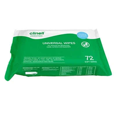 Image of Clinell Universal Cleaning and Disinfectant Wipes for Surfaces Pack of 72 Multi Purpose Wipes, Kills 99.99% Germs, Effective in 10 Seconds