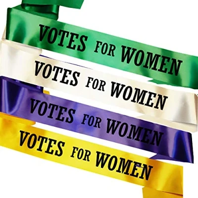 Image of My Pretty Little Gifts &#039;Votes for Women&#039; Suffragette Sash: Green, Purple, Yellow, Ivory: Emmeline Pankhurst Costume