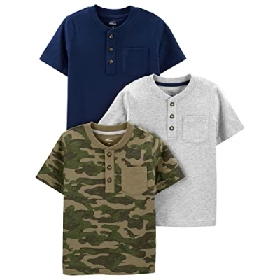 Image of Simple Joys by Carter&#039;s Baby Boys&#039; 3 Pack Short Sleeve Tee Shirts T, Green Camo/Grey Heather/Navy, 5 Years (Pack of 3)