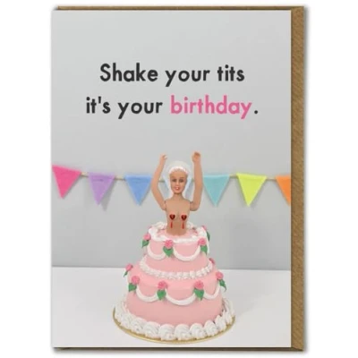 Image of Bold &amp; Bright Rude Birthday Card ‘Shake your tits’ Hilariously Funny Cards For Women Cheeky Her Female Friends Mates Partner Novelty Humour