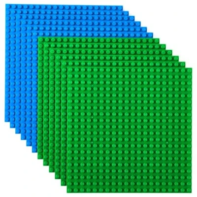 Image of Strictly Briks Premium Green And Blue Colored 15cm X Construction Base Plate 12 Pack Compatible with LEGO Blocks, Baseplates