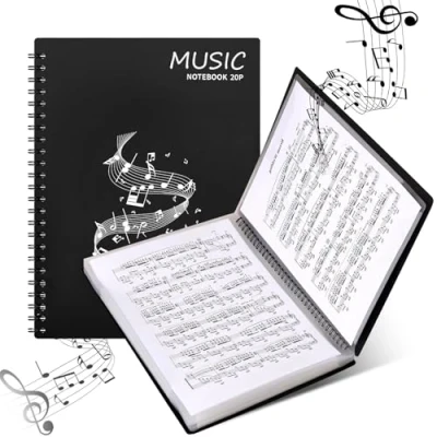 Image of A4 20Pages Music Sheet Folder, Multifunctional Display 40 Pockets Writable Spiral Binder Song File Clef Paper Storage Blank Piano Concert Choral Folders Documents Holder Bag