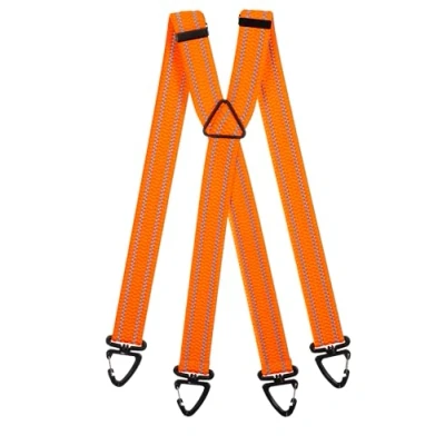 Image of Olata Men’s Hi Vis Reflective Braces/Suspenders with Extra Wide Straps and Plastic Carabiner Clips 4cm, X Shape, Orange