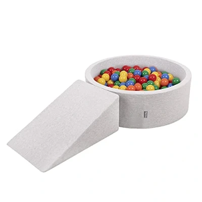 Image of KiddyMoon Foam Playground For Kids With Round Ballpit (100 Balls ∅ 7Cm/2.75In) Soft Obstacles Course And Ball Pool Made In EU, Lightgrey:Yellow/Green/Blue/Red/Orange