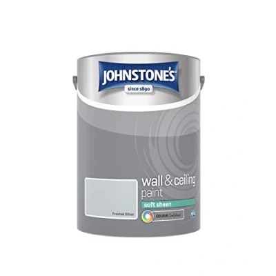 Image of Johnstone&#039;s Wall and Ceiling Paint Soft Sheen Interior Satin Finish Suitable for Walls Ceilings Frosted Silver 5 L