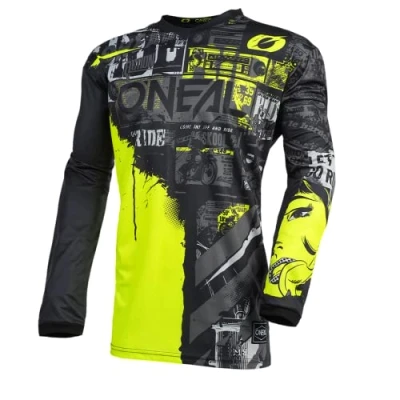 Image of O&#039;Neal Motorcycle Jersey Motocross Enduro Padded Elbow Protection, V Neck, Breathable Fabrics Element Ride Adult Black Neon Yellow Size M
