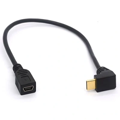 Image of HTGuoji Mini USB to Type C Cable Cord, Right Angled 3.1 Male 5 Pin B Female Adapter (USB C/Type Positive)