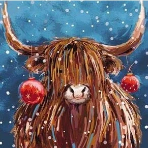 Image of Pack of 6 Charity Christmas Cards (PH CHPT0067) Rainbow Coo, Highland Cow Artistic from Paper House