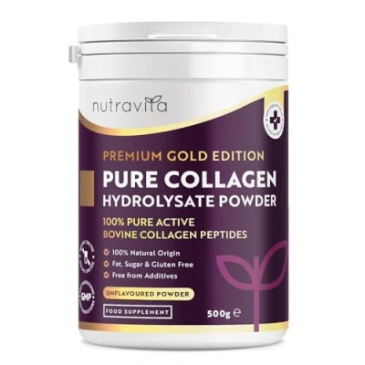 Image of Collagen Powder 500g Premium Gold Standard Bovine 50 Servings Peptides Supplement with 8 Essential Amino Acids Made in The UK by Nutravita