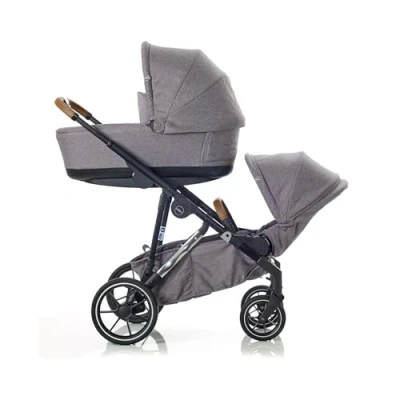 Image of Mee go UNO+ 2 in 1 Pushchair &amp; Carrycot, Single to Double Convertible Stroller, All Terrain Wheels, Compact Fold, Newborn Carrycot Reversible Toddler Seat, with Raincover, Insect Net Cup Holder