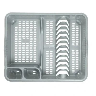 Image of Large Dish drainer Strong Plastic Holds up to 12 plates with two cutlery Grey/Silver 46.50 x 38.00 9.00 cm