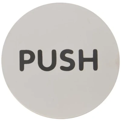 Image of Durable Pictogram Door Sign &quot;Push&quot; 65 mm Made from Stainless Steel Self Adhesive Attachment Ideal for Schools, Hotels, Offices, etc.