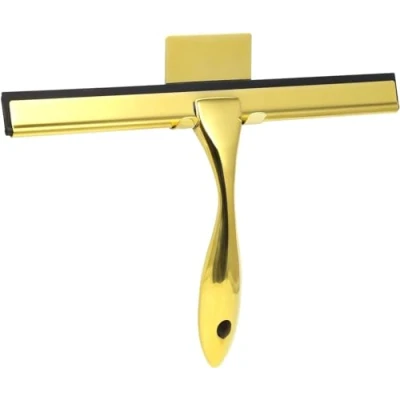 Image of Stainless Steel Squeegee Window Squeegee, Shower Windscreen Wiper with Strong Suction Hook Kitchen, Bathroom, Window, Glass, Mirror, Car (Brass)