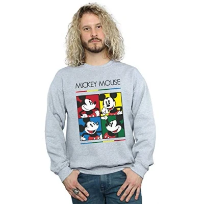 Image of Disney Men&#039;s Mickey Mouse Square Colour Sweatshirt Sport Grey Large