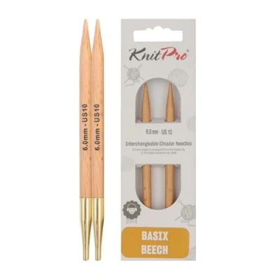 Image of KnitPro KP35659 Basix Birch: Circular Knitting Pins: Interchangeable: Special: 8.5cm x 6.00mm, Birchwood, Multi Colour, 6mm