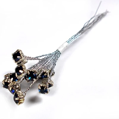 Image of Diamante Branch Crystal Effect Spray 4mm 14cm Wire (Dark Blue in Silver)