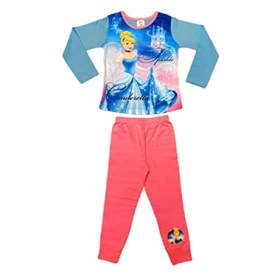 Image of Disney Girls Princess Cinderella Sparkle Pyjama Set Pjs Nightwear Size 7 8 Years