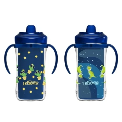 Image of Dr. Brown&#039;s Milestones Hard Spout Insulated Sippy Cup with Handles, Blue, 10 oz, 2 Pack, 12m+
