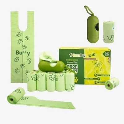 Image of Buzzbuy Dog Poo bags 270 Counts 18 Rolls with Dispenser, Easy Tie Handle pooh 100% Leak Proof Extra thick waste for dogs Earth friendly Biodegradable Lavender scented bag Rolls.