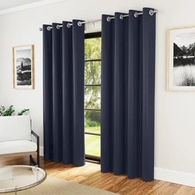 Image of Enhanced Living Nightfall Plain Supersoft Navy Thermal Blockout Eyelet Curtains 46 x 54 inch (117 137cm) Energy Saving &amp; Noise Reducing for Bedroom Room