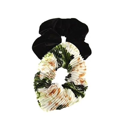 Image of Zac&#039;s Alter Ego Set of 2 Hair Scrunchies Crinkled Paisley Print and Velvet