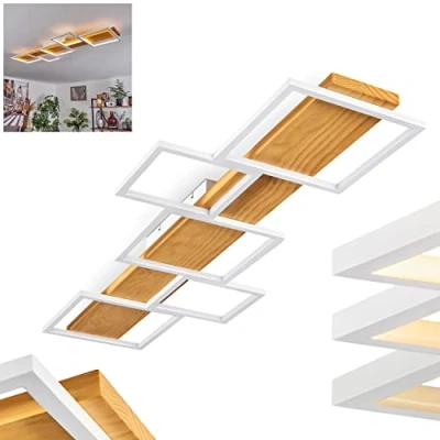 Image of LED Ceiling lamp Pompu, Modern Made of Metal/Wood/Plastic in White/Nature, dimmable via Light Switch, 5700 Lumen, 3000 Kelvin, 42 Watt