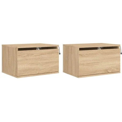 Image of vidaXL Wall mounted Bedside Cabinets with LED Lights 2 pcs Sonoma Oak