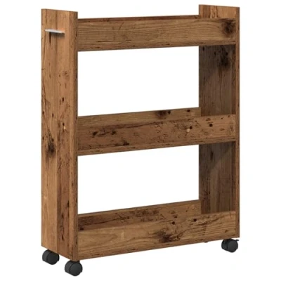 Image of vidaXL portable rustic cabinet solid reclaimed wood storage unit with compact wheels, 60x22x79 cm, indoor living room organizer