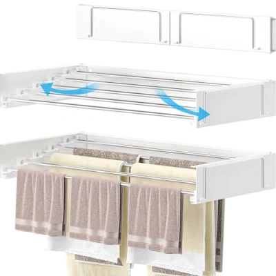Image of homeart Wall Mounted Drying Rack Retractable, Space Saving, Durable Clothes Dryer 30 Kg Capacity, Easy to Install, Collapsible for Indoor &amp; Outdoor Use White, 75cm