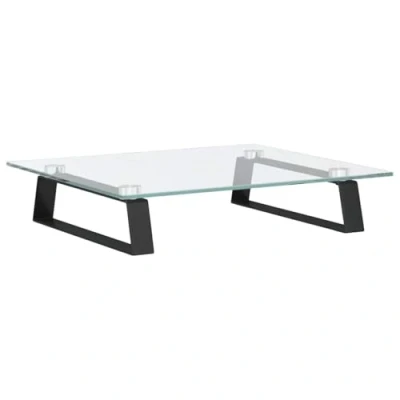 Image of vidaXL Monitor Stand Durable Metal and Black Tempered Glass Computer Display Riser with Storage, Ergonomic Design